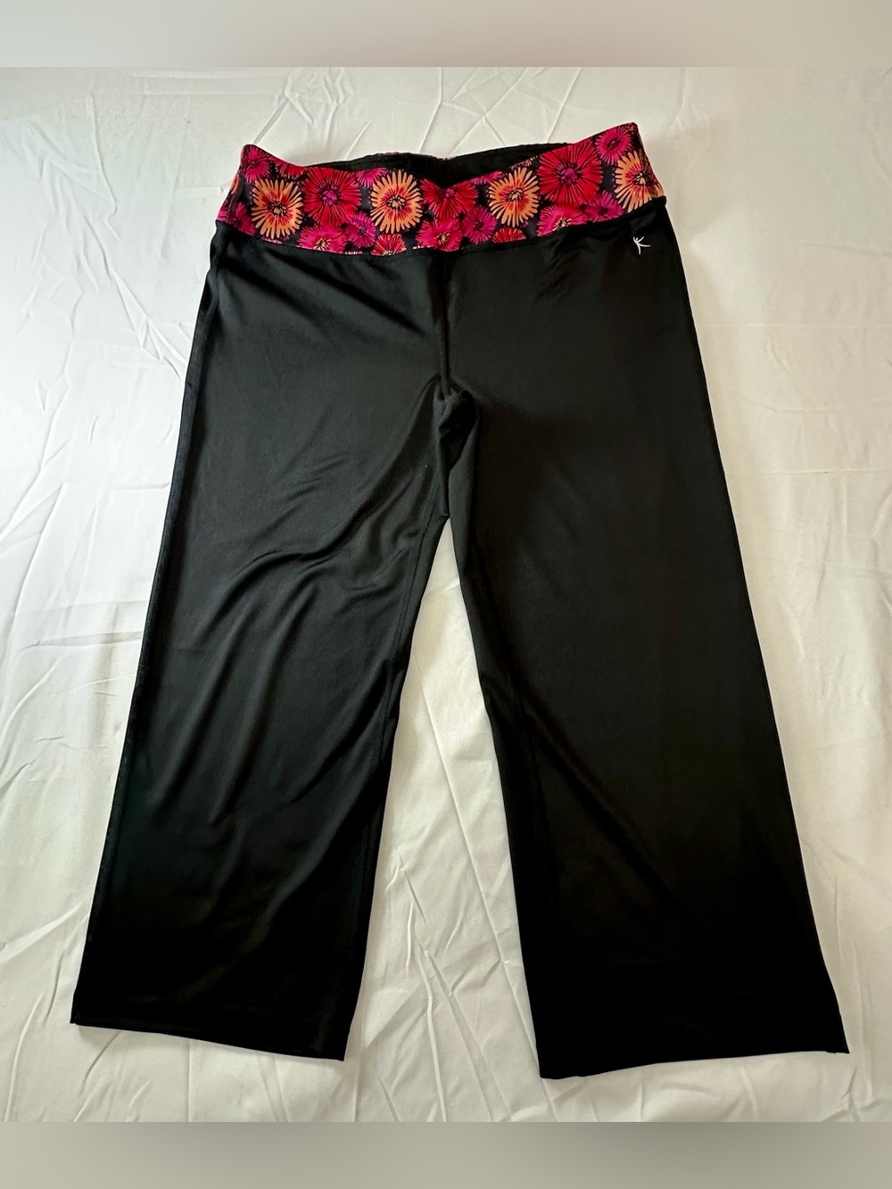 Danskin Women’s Black Yoga Pants with Pink Floral Waistband